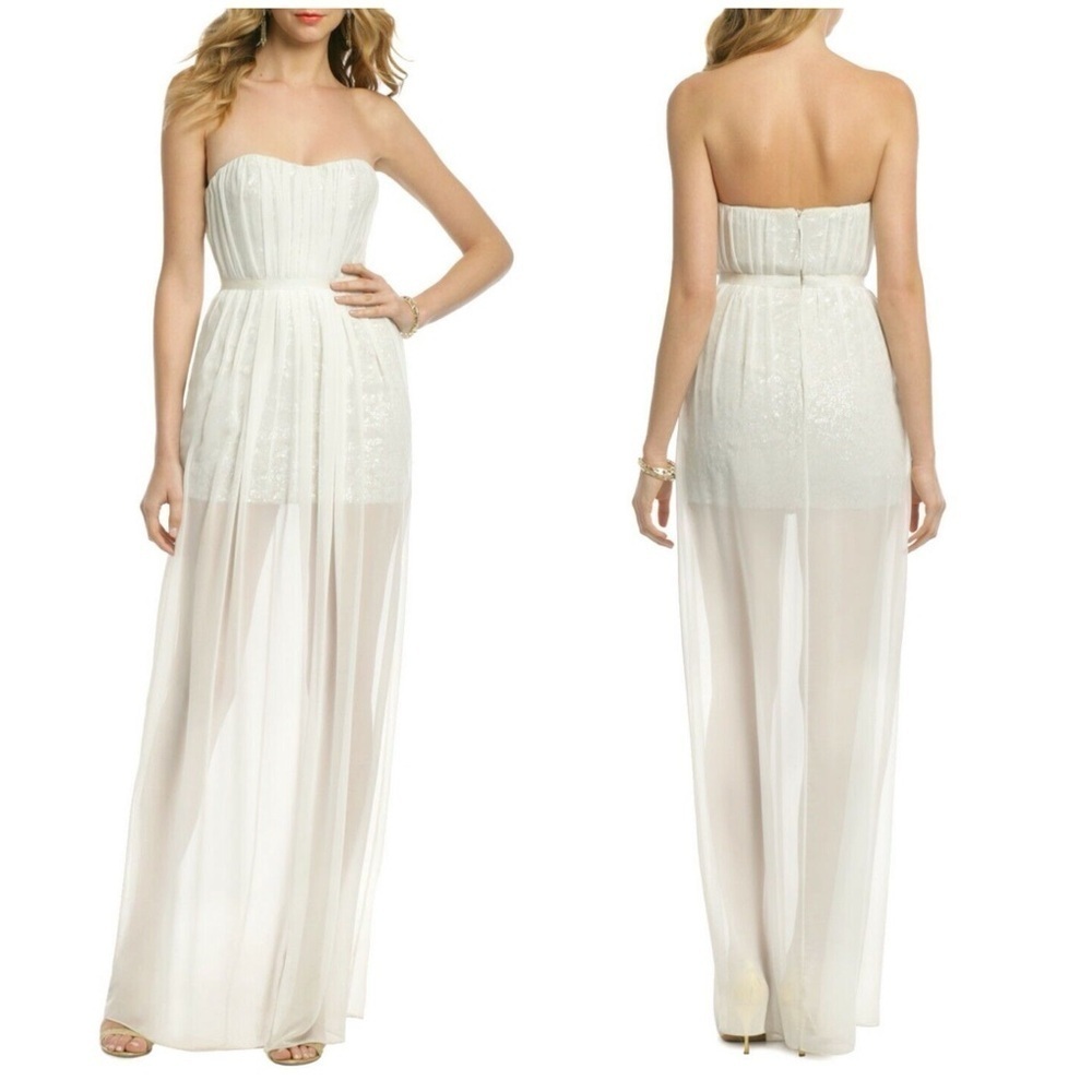 NWT Erin Fetherston Simone Sweetheart Pleated Overlay Sequin Maxi Dress Gown 0